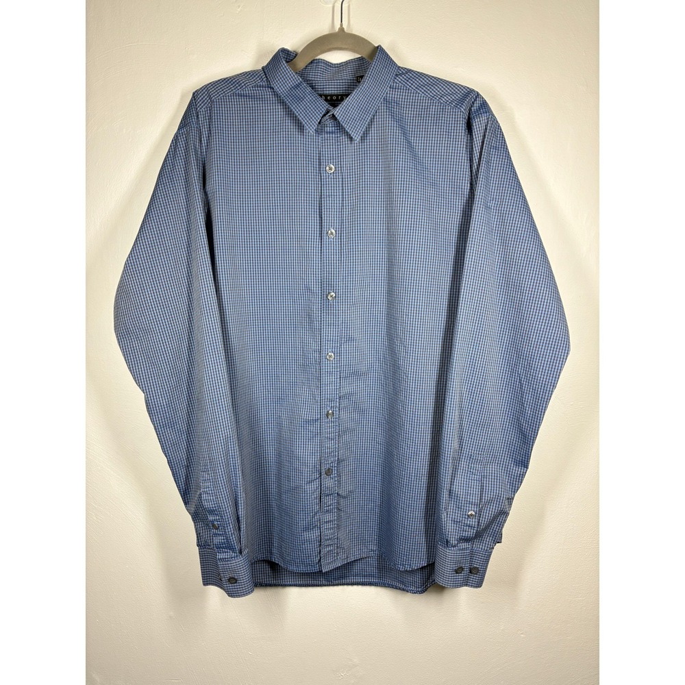 Theory Mens Zack PS Fairview Blue Gingham Check Cotton Button Down Shirt XL